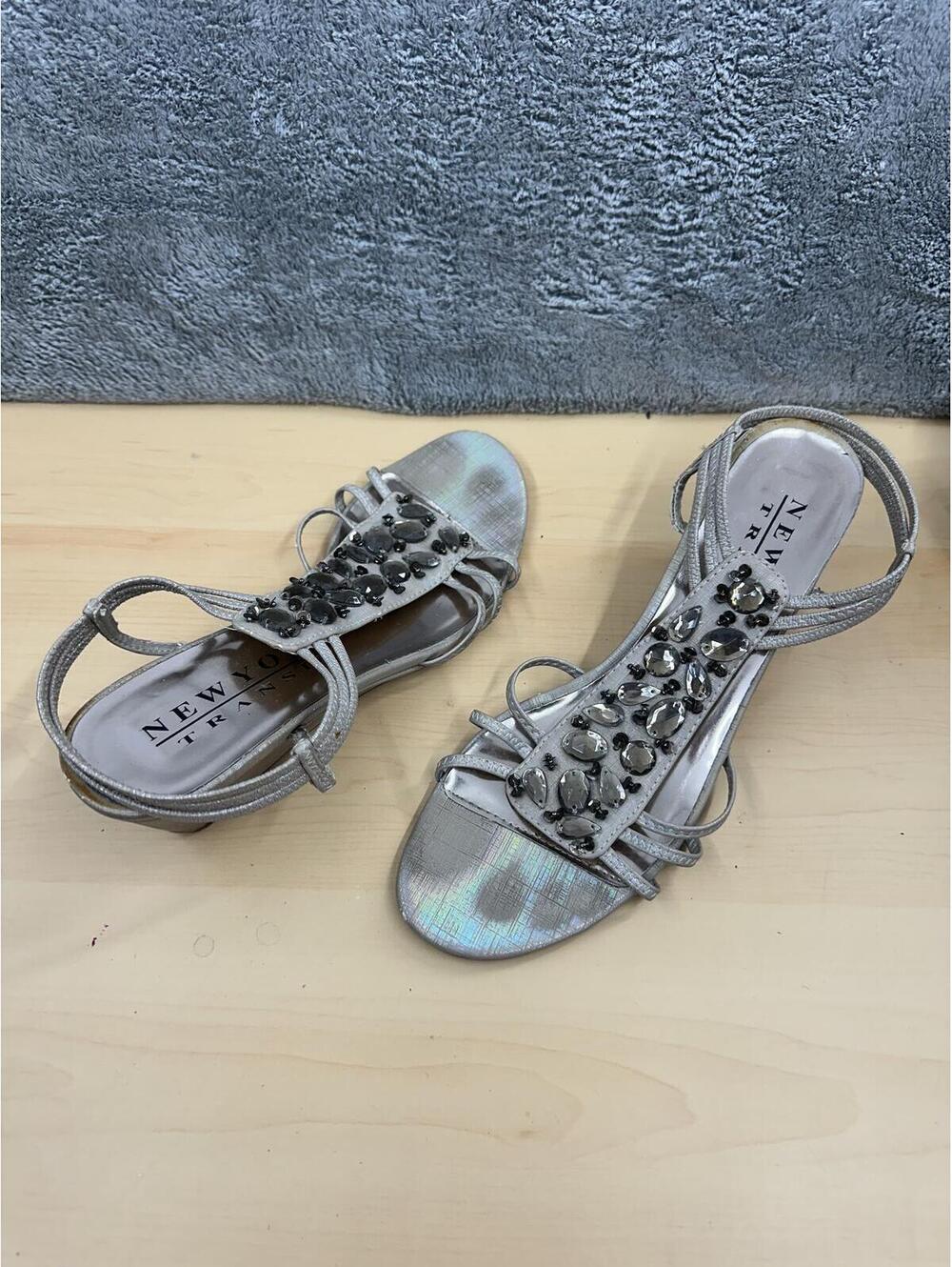New York Transit Silver Jeweled Strappy Sandals
